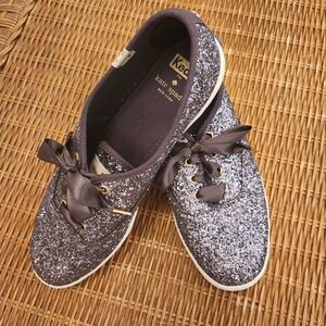 Keds x Kate Spade New York Gray Pewter Glitter Champion Sneakers WF56376 8.5